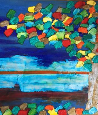 notte-con-albero-sul-lago