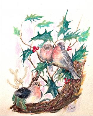 cartolina-di-natale-pettirossi