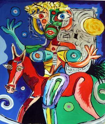 donna-su-cavallo-a-dondolo-in