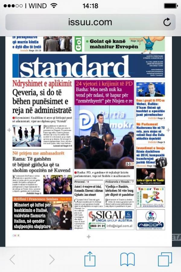 il-quotidiano-albanese-standardmi-onora-della-prima-pagina il-quotidiano-albanese-standardmi-onora-della-prima-pagina