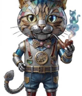 automa-felino-fumatore-steampu
